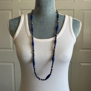 Women NWOT Chaps Faux Lapis Lazuli & Silver Tone Beads Long 34 Inch Necklace